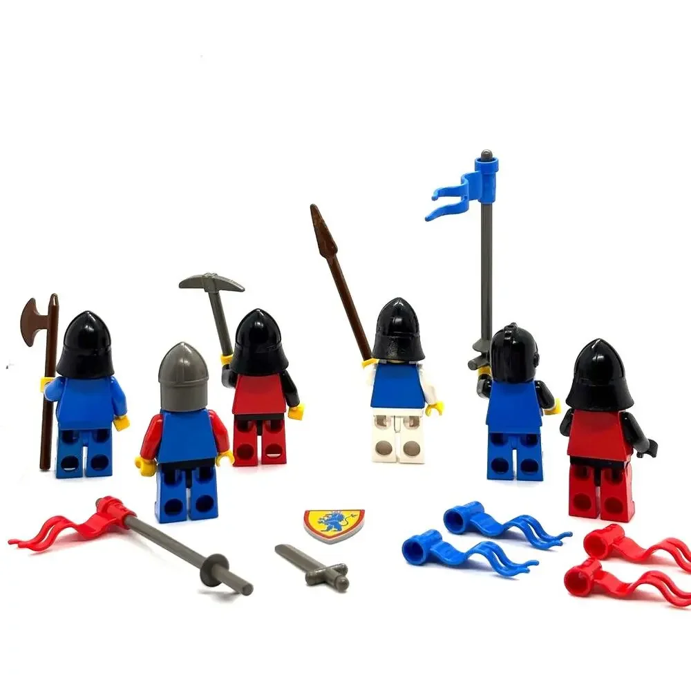 Vintage LEGO 6 Castle Minifigures & Weapons, Helmets, Flags, Shield